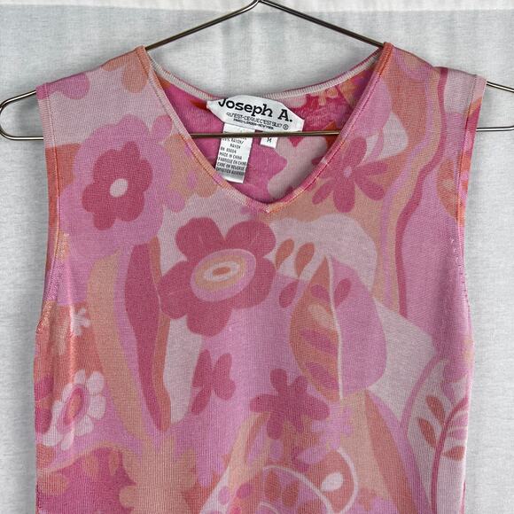 Vintage Joseph A Top Groovy Floral Tank Pink Silk Rave Festival Artsy Maximalist - Picture 2 of 6